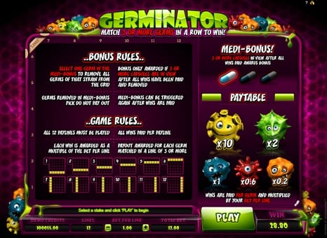 Germinator - правила игры и таблица выплат Правила игры и таблица выплат в автомате Germinator