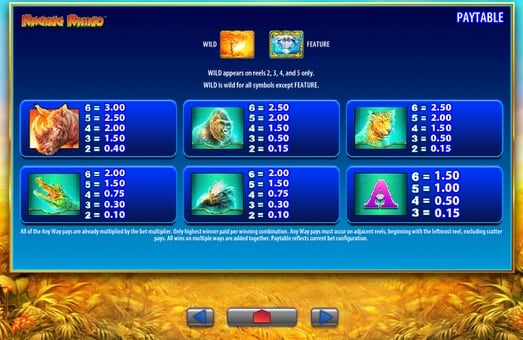 Таблица выплат в игровом автомате Raging Rhino