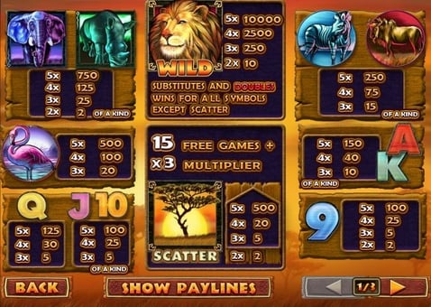 Таблица выплат в игровом автомате Safari Heat