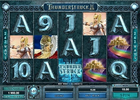 Thunderstruck 2 - выигрышная комбинация с Wild Выигрышная комбинация с Wild в автомате Thunderstruck 2